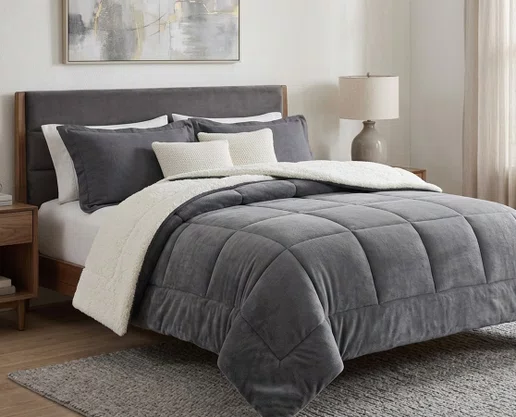 Cobredom Casal 220X240 Sherpa Dupla Face Texfine Cinza
