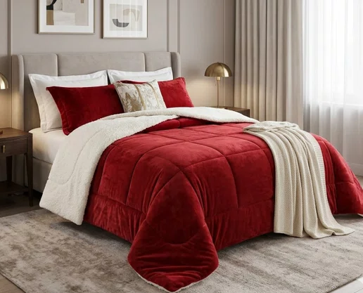 Cobredom Casal 220X240 Sherpa Dupla Face Texfine Vermelho
