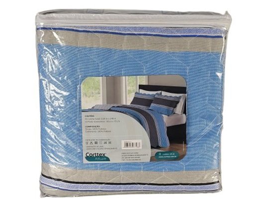 Colcha Boutis Casal 03 Peças 2,20X2,40 Attuale Corttex Azul