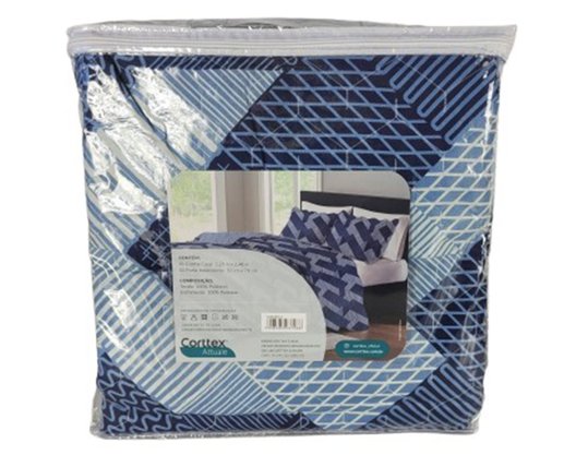 Colcha Boutis Casal  Dupla Face  03 Peças 2,20X2,40 Attuale Corttex Marinho