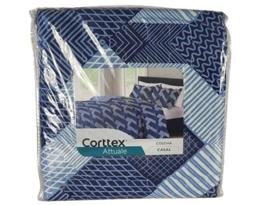 Colcha Casal 03 Peças 2,20X2,40 Attuale Corttex Marinho