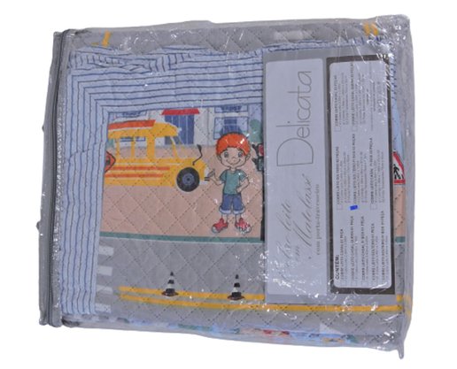 Cobre Leito Solteiro Infantil Em Matelassê Com 2 Peças Delicata Cinza Estampado