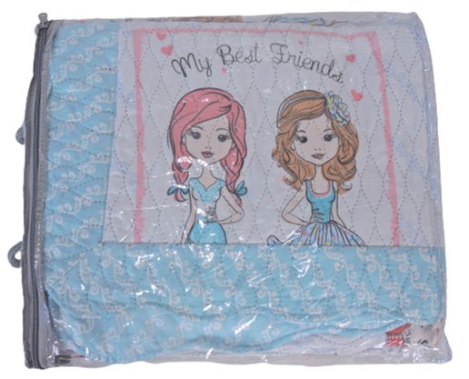 Cobre Leito  Solteiro Infantil Em Matelassê Com 2 Peças  Kiss Home  Branco Estampado