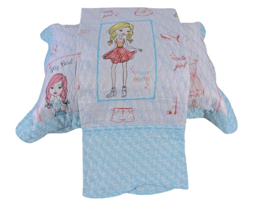 Cobre Leito  Solteiro Infantil Em Matelassê Com 2 Peças  Kiss Home  Branco Estampado