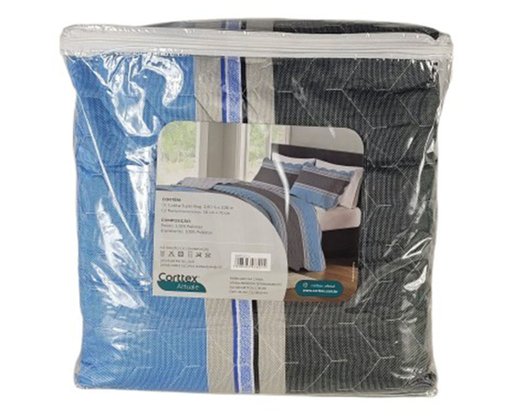 Colcha Boutis King 03 Peças 2,80X3,00 Attuale Corttex Azul