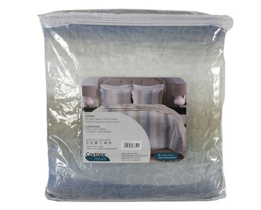 Colcha Boutis Queen 03 Peças 2,40X2,60 Attuale Corttex Cinza Claro