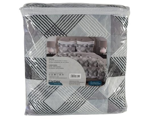 Colcha Boutis Queen 03 Peças 2,40X2,60 Attuale Corttex Grafite