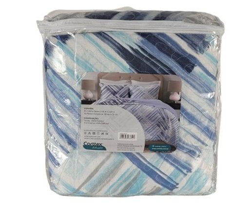 Colcha Boutis Queen 03 Peças 2,40X2,60 Attuale Corttex Marinho