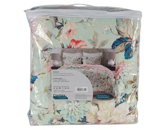 Colcha Boutis Queen 03 Peças 2,40X2,60 Attuale Corttex Verde Água