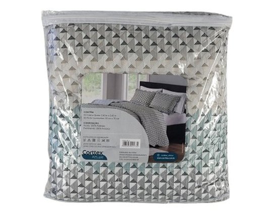 Colcha Boutis Queen 03 Peças 2,40X2,60 Attuale Corttex Verde e Preto