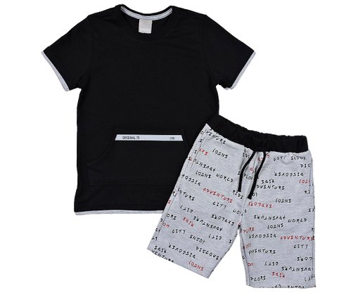 Conjunto Masculino Infantil 1-3 Camiseta Manga Curta e Bermuda 1000073792 Carinhoso Preto e Cinza