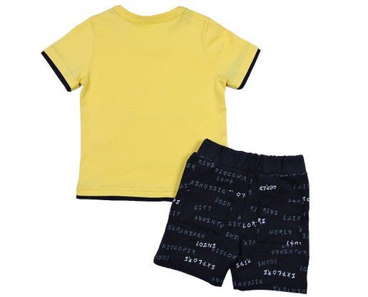 Conjunto Masculino Infantil 4-8 Camiseta Manga Curta e Bermuda 1000073792 Carinhoso Amarelo e Marinho