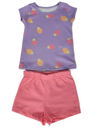 Conjunto Blusa e Shorts Estampado Feminino Bebê 26850 Brandili Lilás e Rosa