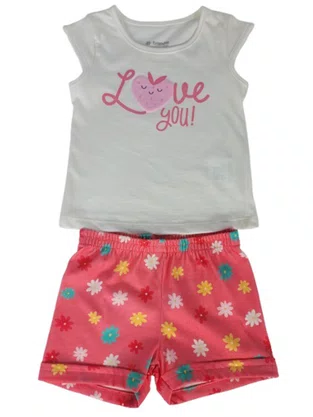 Conjunto Blusa e Shorts Feminino Bebê 26848 Brandili Off White e Rosa