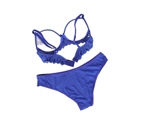 Conjunto Calcinha E Sutiã Detalhe Renda 2201106 Glamour Azul Royal