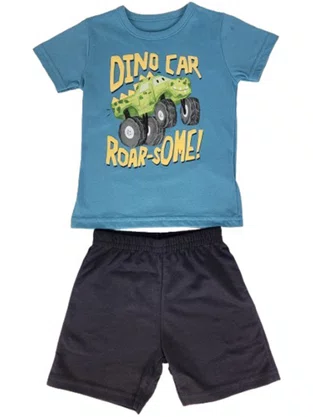 Conjunto Camiseta e Bermuda Masculino Bebê 1/3 26675 Brandili Azul e Preto