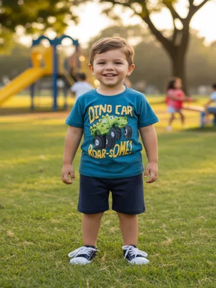 Conjunto Camiseta e Bermuda Masculino Bebê 1/3 26675 Brandili Azul e Preto