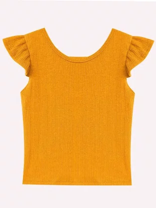 Conjunto Cropped e Shorts Feminino Infantil  4/8 Estampado 6000271 Nanai Amarelo e Branco