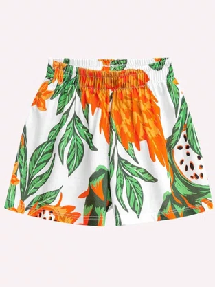 Conjunto Cropped e Shorts Feminino Infantil  4/8 Estampado 6000271 Nanai Amarelo e Branco