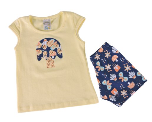 Conjunto Curto Feminino Bebê Blusa E Shorts Estampa Cogumelo 665 Baby Couture Amarelo E Marinho
