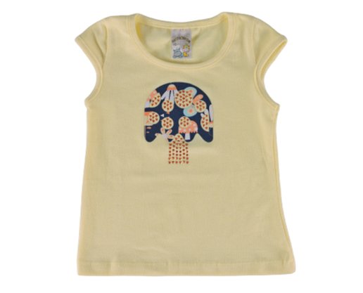 Conjunto Curto Feminino Bebê Blusa E Shorts Estampa Cogumelo 665 Baby Couture Amarelo E Marinho