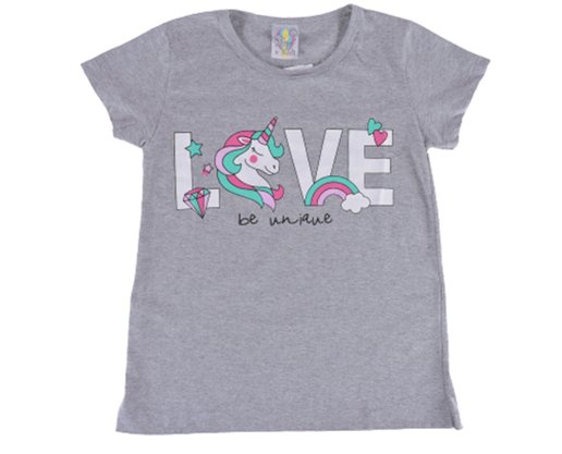 Conjunto Curto Feminino Juvenil  Com Estampa 711 Yupy Kids Cinza Mesclado E Rosa