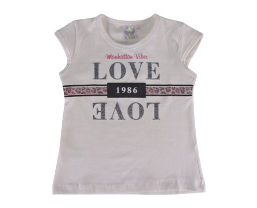 Conjunto Curto Feminino Juvenil  Estampado 713 Yupy kids Creme E Rosa