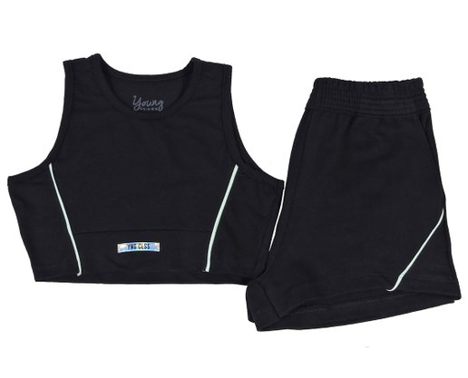 Conjunto Curto Feminino Juvenil 35648 Young Class Preto