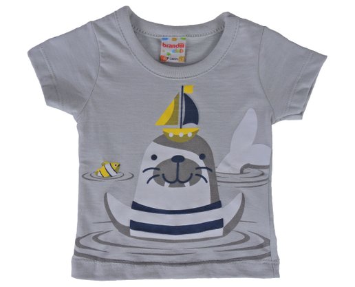 Conjunto Curto Masculino Bebê Camiseta E Bermuda Com Estampa Foca 35309 Brandili Cinza E Azul