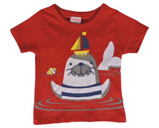 Conjunto Curto Masculino Bebê Camiseta E Bermuda Com Estampa Foca 35309 Brandili Vermelho E Mescla