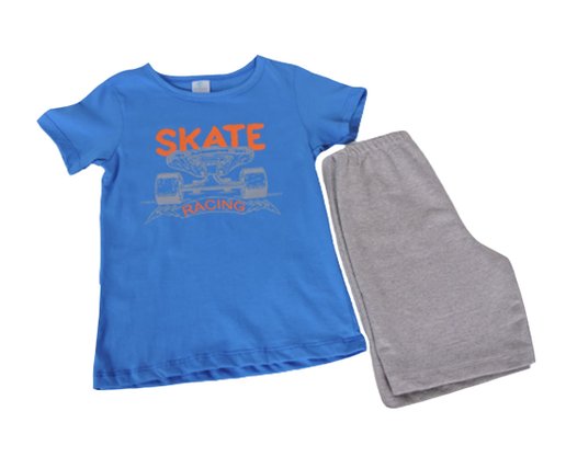 Conjunto Curto Masculino Infantil Com Estampa Dc Têxtil Azul e Cinza