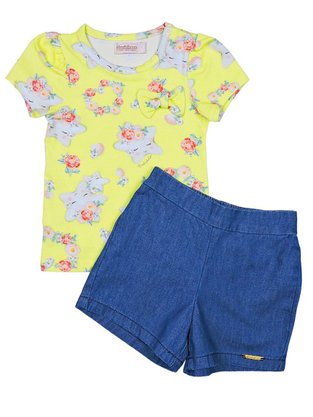 Conjunto Feminino Infantil 1-3 Blusa e Shorts Estampa Estrela 1000073692 Carinhoso Amarelo e Jeans