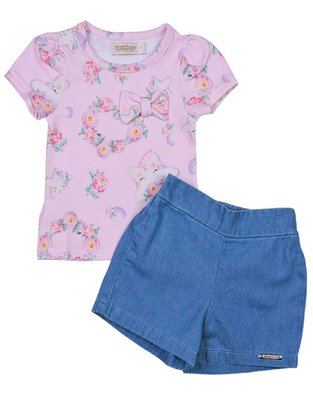 Conjunto Feminino Infantil 1-3 Blusa e Shorts Estampa Estrela 1000073692 Carinhoso Rosa Bêbe e Jeans