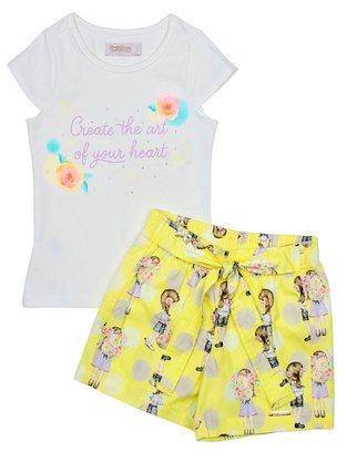 Conjunto Feminino Infantil 1-3 Blusa e Shorts Estampa Bailarina 1000074075 Carinhoso Creme e Amarelo