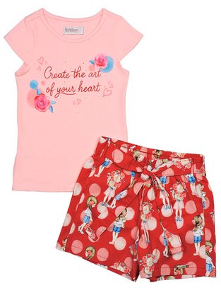 Conjunto Feminino Infantil 1-3 Blusa e Shorts Estampa Bailarina 1000074075 Carinhoso Rosa e Vermelho