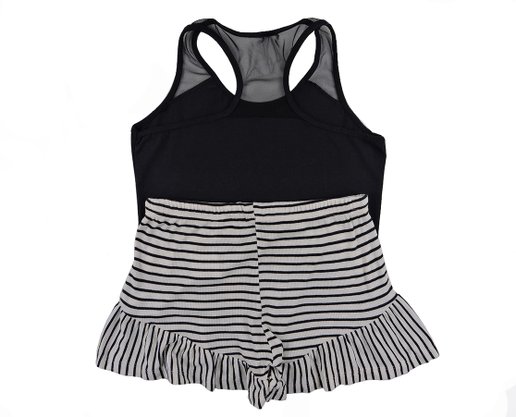 Conjunto Feminino Infantil 10-16 Blusa Regata e Shorts Listrado 10312808 Marisol Preto e Creme