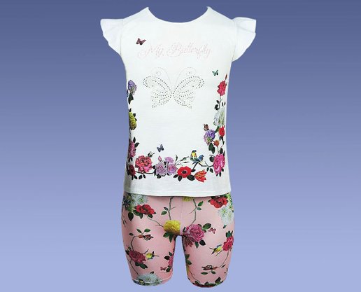 Conjunto Infantil Feminino Menina 4-8 Blusa Manga Curta e Bermuda Ciclista Estampa Borboletas 10312923 Marisol Creme e Rosa