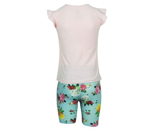 Conjunto Feminino Infantil 4-8 Blusa Manga Curta e Bermuda Estampa Borboleta 10312923 Marisol Rosa e Verde