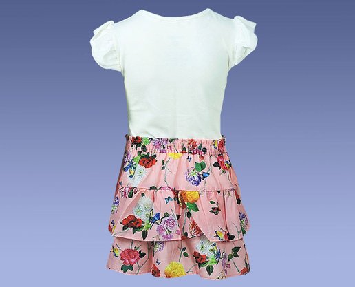 Conjunto Infantil Feminino Menina 4-8 Body Manga Curta e Saia Estampa Floral 10312920 Marisol Creme e Rosa