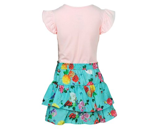 Conjunto Infantil Feminino Menina 4-8 Body manga curta e Saia Estampa Floral 10312920 Marisol Rosa e Verde