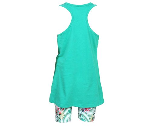 Conjunto Juvenil Feminino 10-16 Blusa Regata e Bermuda Ciclista Estampa Borboletas 10312794 Marisol Verde Água e Branco