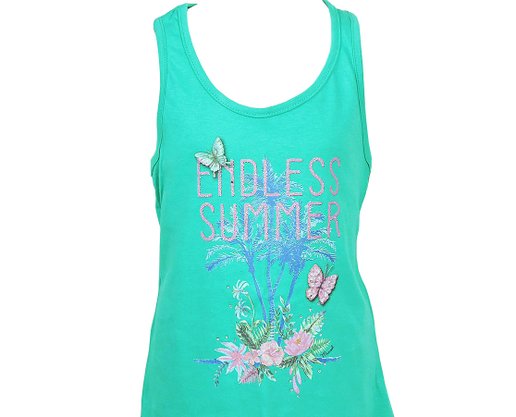 Conjunto Juvenil Feminino 10-16 Blusa Regata e Bermuda Ciclista Estampa Borboletas 10312794 Marisol Verde Água e Branco