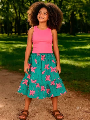 Conjunto Feminino Juvenil 10/16  Flamingos 1001046 Kyly Rosa e Verde