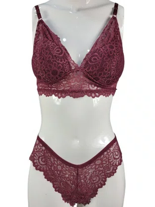 Conjunto Femino Adulto Calcinha E Sutiã Detalhe Renda 2201100 Glamour Bordo