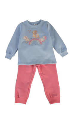 Conjunto Infantil Feminino 1-3 Arco-Íris Com Glitter 55787 Brandili Azul e Rosa