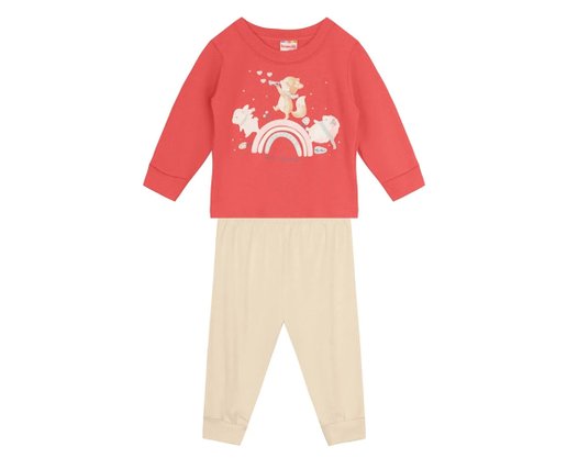 Conjunto Infantil Feminino 1-3 Arco-Íris Com Glitter 55787 Brandili Coral e Bege