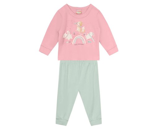 Conjunto Infantil Feminino 1-3 Arco-Íris Com Glitter 55787 Brandili  Rosa e Verde