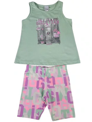 Conjunto Infantil Feminino Ciclista 4/8 1000130333 Malwee Verde Claro