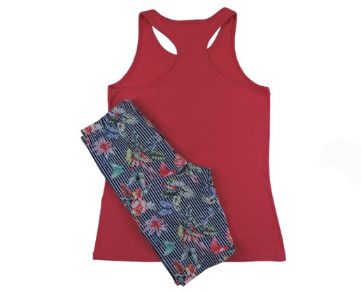 Conjunto Juvenil Feminino 10-16 Blusa Regata e Bermuda Ciclista Estampa Floral 10312794 Marisol Rosa e Azul