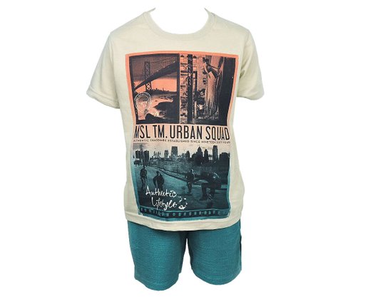 Conjunto Juvenil Masculino 10-16 Camiseta Manga Curta E Bermuda 10312749 Marisol Areia e Verde